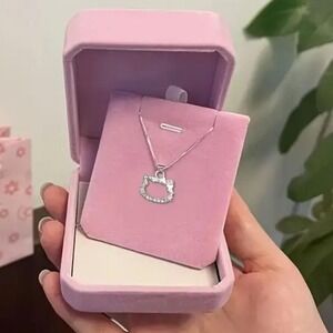 Hello Kitty Rhinestone Necklace with Gift Box Sanrio Silver Fashion Jewelry NEW